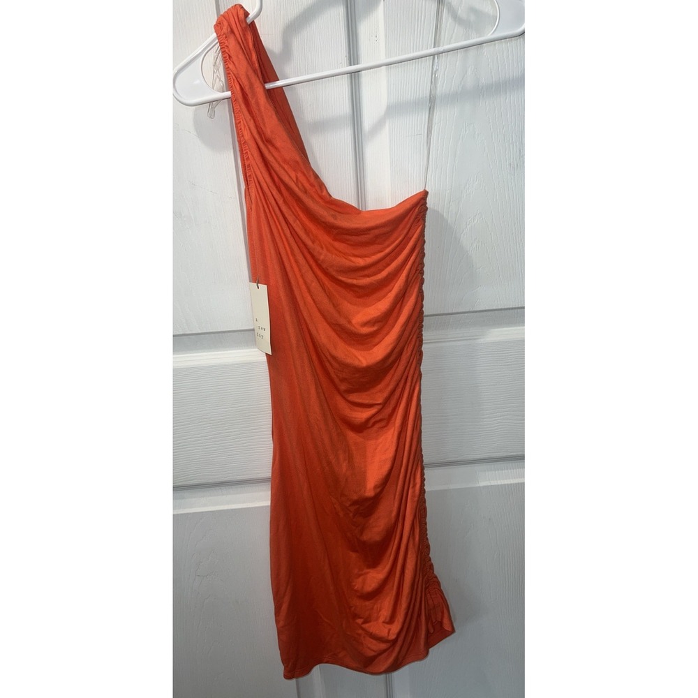 A New Day Women's XS Rouched One Shoulder Orange Mini‎ Dress Summer Bodycon Plus